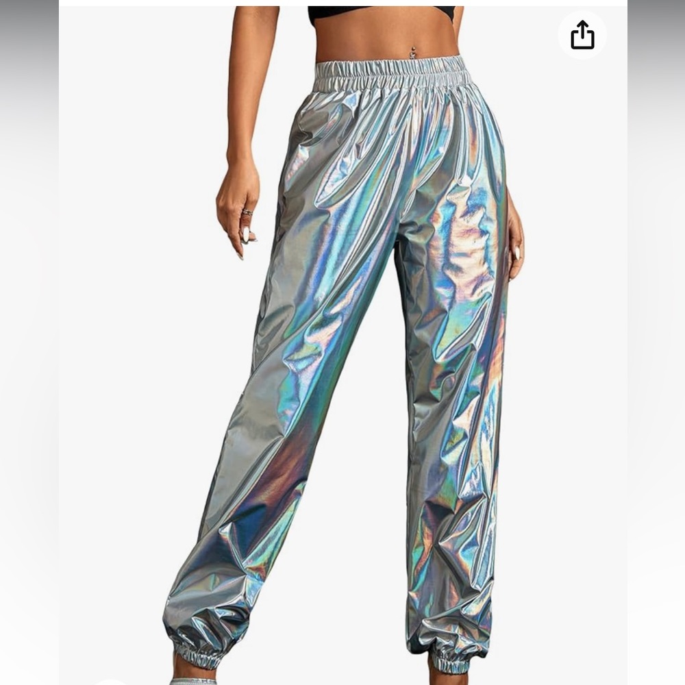 Women's Metallic Jogger Pants Hip Hop Holographic pants